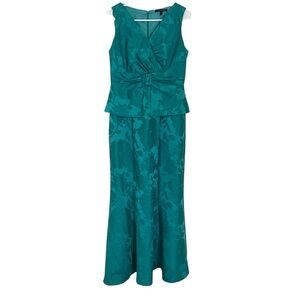 David Meister Teal sleeveless peplum jacquard formal gown